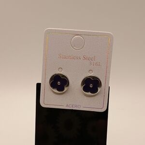 Stainless Steel Navy Clover Earrings